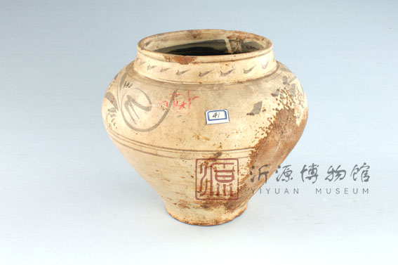 元磁州窑褐釉草叶纹瓷坛